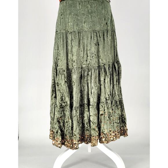 Miss Me Green Velvet Sequin Hem Skirt Size Large NWT Boho Chic Whimsical Fairy - Picture 2 of 7